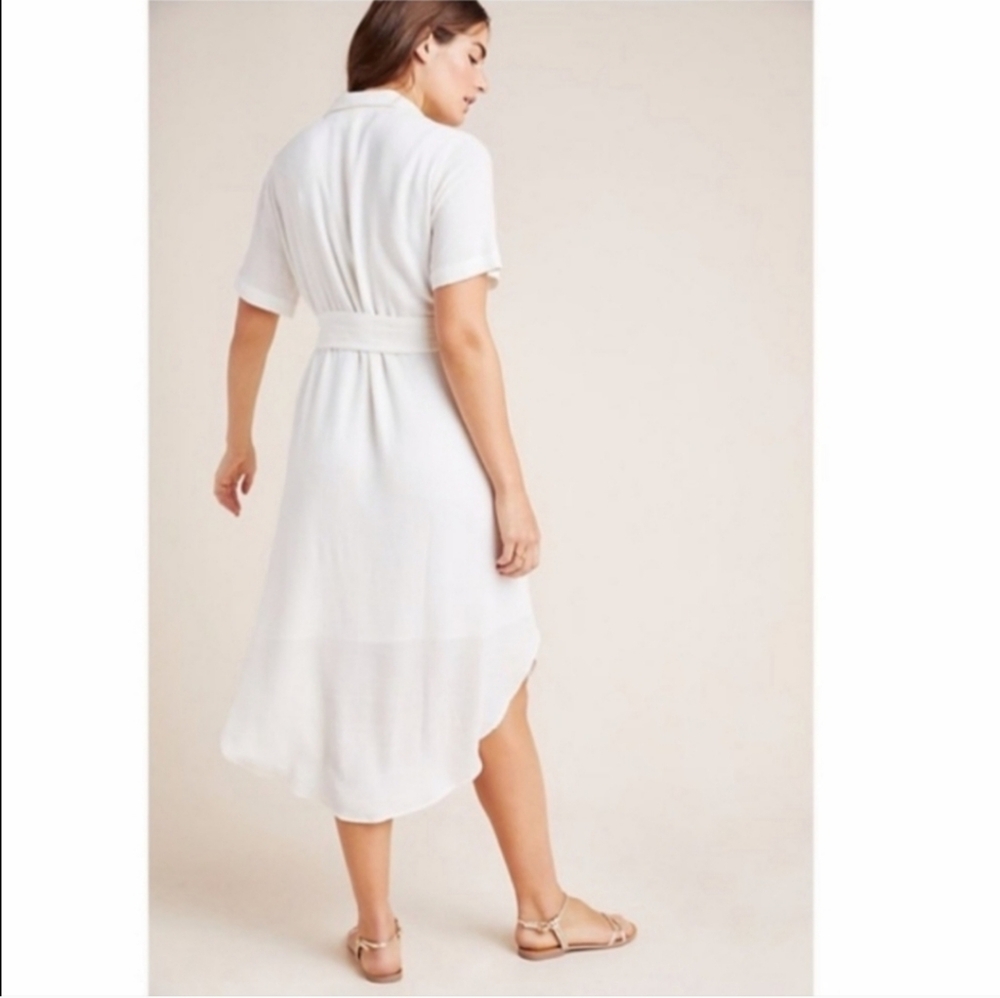 MAEVE by Anthropologie Aria White Textured Tie Waist Button down Midi Dress - Picture 3 of 8